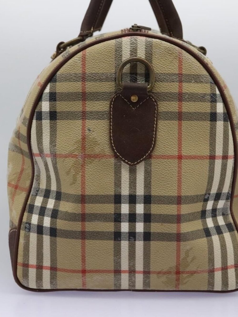 Burberrys Nova Check Boston Bag PVC 2way Beige Auth EC382 - Picture 4 of 16